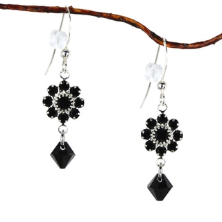 Jewelry by Dawn Black Crystal Flower Dangle Earrings