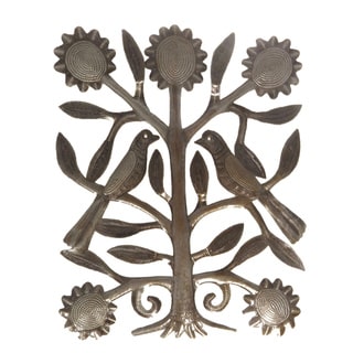 Handcrafted Recycled Steel Oil Drum Tree with Love Birds Wall Art (Haiti)