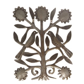 Handmade Recycled Steel Oil Drum Tree with Love Birds Wall Art (Haiti)