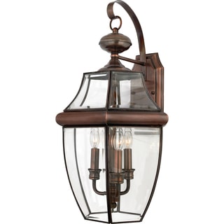 Quoizel Newbury 3-light Aged Copper Glass Shade Outdoor Wall Lantern