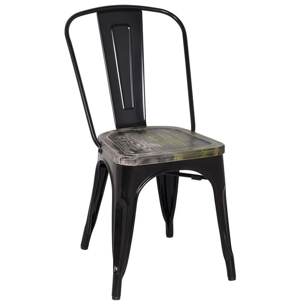 Black Frame Vintage Sheet Metal French Cafe and Bistro Armless Chairs (Set of 4). Opens flyout.