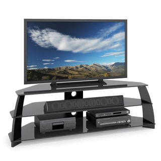 CorLiving Taylor Extra Wide Glossy Black Corner TV Stand with Glass Shelves