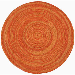 Hand-woven Orange Abrush Braided Jute Rug (6' x 6' Round)