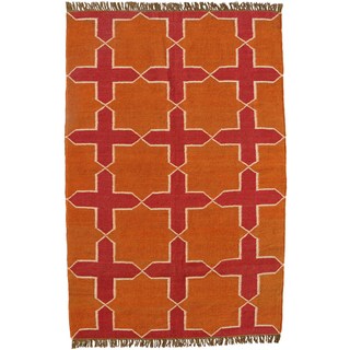 Hand-woven Orange Jute/Wool Flat Weave Rug (6' x 9')