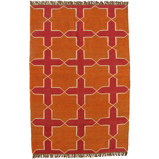Hand-woven Orange Jute/Wool Flat Weave Rug (8' x 11')