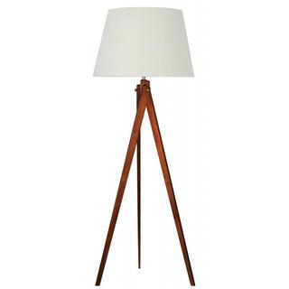 Designer Wood Tripod Floor Lamp with Brushed Nickel Accents