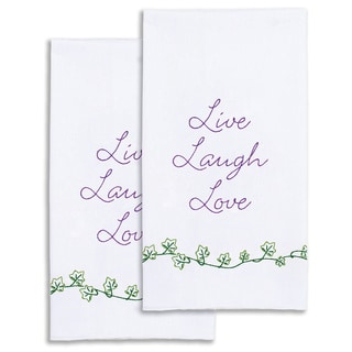 Stamped White Decorative Hand Towel 17"X28" One Pair-Live, Laugh, Love