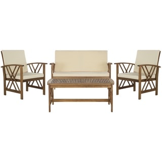 Safavieh Fontana Teak Finish Beige Acacia Wood 4-piece Outdoor Furniture Set