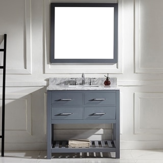 Virtu USA Caroline Estate 36-inch Grey Square Single Sink Italian White Carrara Marble Vanity Set