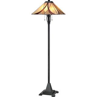 slide 1 of 1, Quoizel Asheville 2-light Valiant Bronze Tiffany-style Floor Lamp