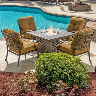 Evangeline 5-Piece Cast Aluminum Patio Deep Seating Set with Gas Fire Pit Table