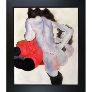 Egon Schiele Liegende 'Frau mit roter Hose und Stehender Weiblicher Akt ' Hand Painted Framed Canvas Art