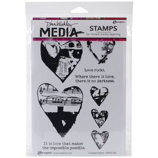 Dina Wakley Media Cling Stamps 6"X9"-Collaged Hearts