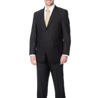 Angelo Rossi Men's Black 2-button Tonal Stripe Micro Tech Suit