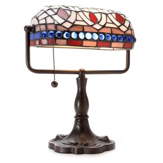 Tiffany-style 12-inch Stained Glass Desk Lamp with Blue Gemstones