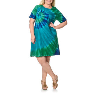 La Cera Women's Plus Size Blue Tie Dye Print Dress