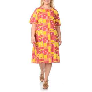 La Cera Women's Plus Size Floral Patchwork Print Dress