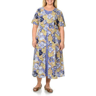 La Cera Women's Plus Size Khaki Floral Print Mock 2-piece Dress