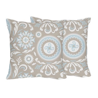 Sweet Jojo Designs Blue and Taupe Hayden Collection Throw Pillows (Set of 2)