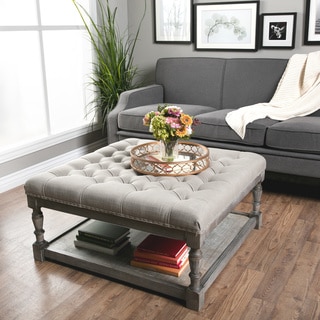 Creston Beige Linen Tufted Cocktail Ottoman