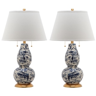 Safavieh Lighting 28.5-inch Navy and White Color Swirls Glass Table Lamp