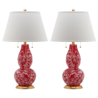 Safavieh Lighting 28.5-inch Red and White Color Swirls Glass Table Lamp