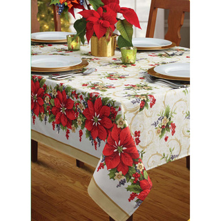 Poinsettia Promenade Herringbone Tablecloth