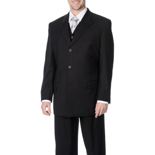 Caravelli Fusion Men's Black 3-piece Vested Suit
