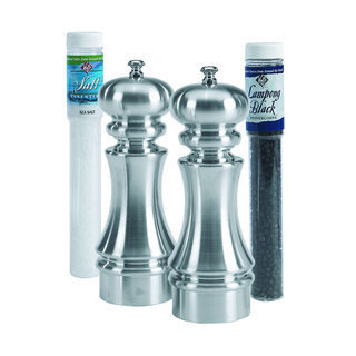 Brushed Metal Salt and Pepper Mill Set with Refills