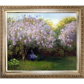 Claude Monet 'Resting Under the Lilacs' Hand Painted Framed Canvas Art