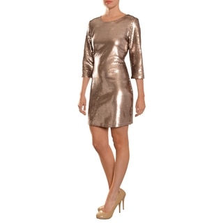 Women's Champagne Sequined 3/4-sleeve Cocktail Dress