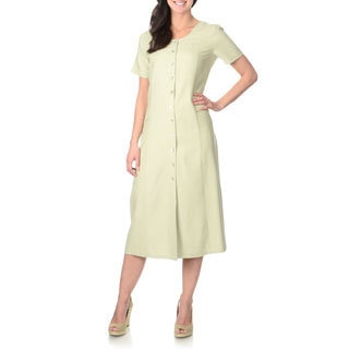 La Cera Women's Sage Green Silk Button-front Dress