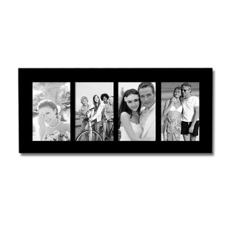 Adeco Decorative Black Wood Divided Wall Hanging Photo Frame with 4 Divided 4x6-inch Openings