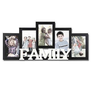 Adeco Decorative Black and White Wood 'Family' Wall Hanging 4 x 6-inch Photo Frame with 5 Openings