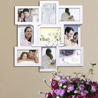 Adeco Decorative White Wood 'Love' Wall Hanging Collage 4x6 Photo Frame with 9 Openings