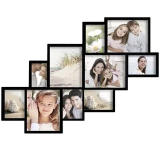 Adeco Decorative Black Wood Wall Hanging Picture Frame Collage with 10 Clustered 4-8x10-inch, 5-5x7-inch, 1-4x6-inch Openings