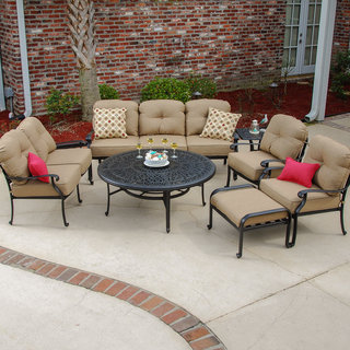 Rosedown 7-piece Cast Aluminum Patio Deep Seating Set with Fire Pit Table and Ice Bucket Insert