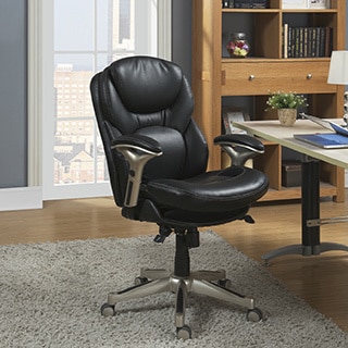 Serta Smooth Black Eco Friendly Bonded Leather Back in Motion Health and Wellness Mid Back Office Chair
