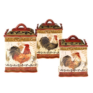 Hand-painted Tuscan Rooster 3-piece Kitchen Canister Set