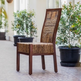 International Caravan 'Dallas' Woven Abaca Dining Chairs with Mahogany Hardwood Trim and Frame (Set of 2)