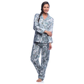 Aegean Apparel Women's Paisley Print Flannel Pajama Set