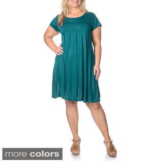 La Cera Women's Plus Size Short-sleeve Knit Pleated Dress