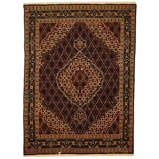 Herat Oriental Persian Hand-knotted Tabriz Black/ Ivory Wool and Silk Rug (4'9 x 6'7)
