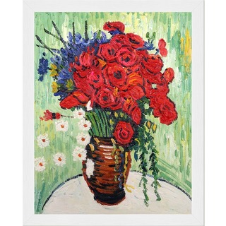 Vincent Van Gogh 'Vase with Daisies and Poppies' Hand Painted Framed Canvas Art