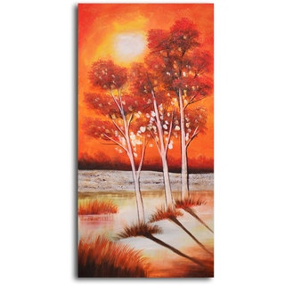 Hand-painted 'Trio of Moonlit Trees' Oil Painting