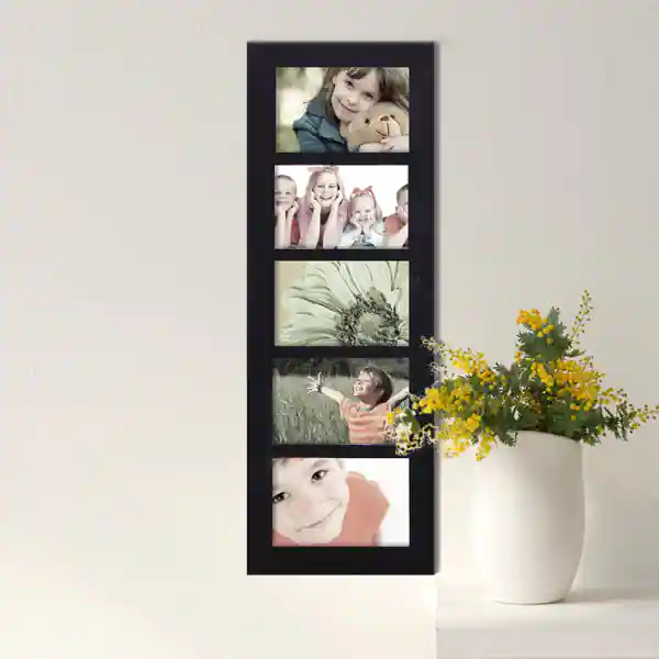 Adeco Decorative Black Wood Wall Hanging Picture Frame with 5 Divided 4x6-inch Openings