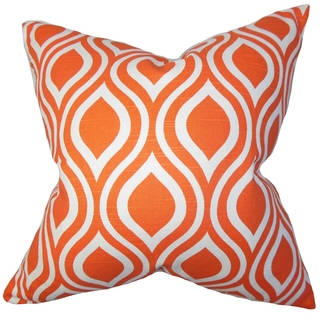 Larch Geometric Orange Feather Filled Throw Pillow