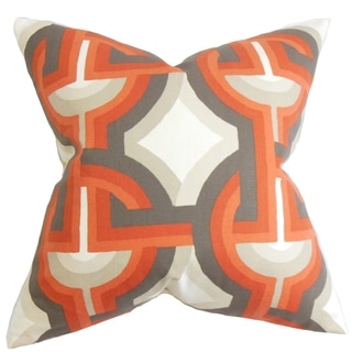 Rineke Geometric Orange Feather Filled 18-inch Throw Pillow