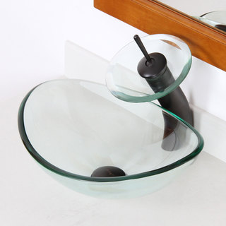 Elite 1418 Unique Oval Transparent Tempered Glass Bathroom Vessel Sink