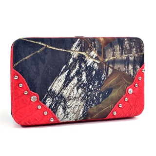 Camouflage/ Red Framed Stud-accent Checkbook Wallet